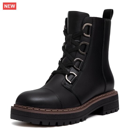 Shoes - Women's Lace-Up Combat Boots Platform Chunky Heel Lug Sole Ankle Booties